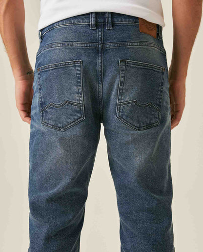 Mens Jeans Straight Fit Super High Rise Medium Wash Cotton Elastane Distressed Reserved Areas - Blue 63_331H003_AZU184140_7