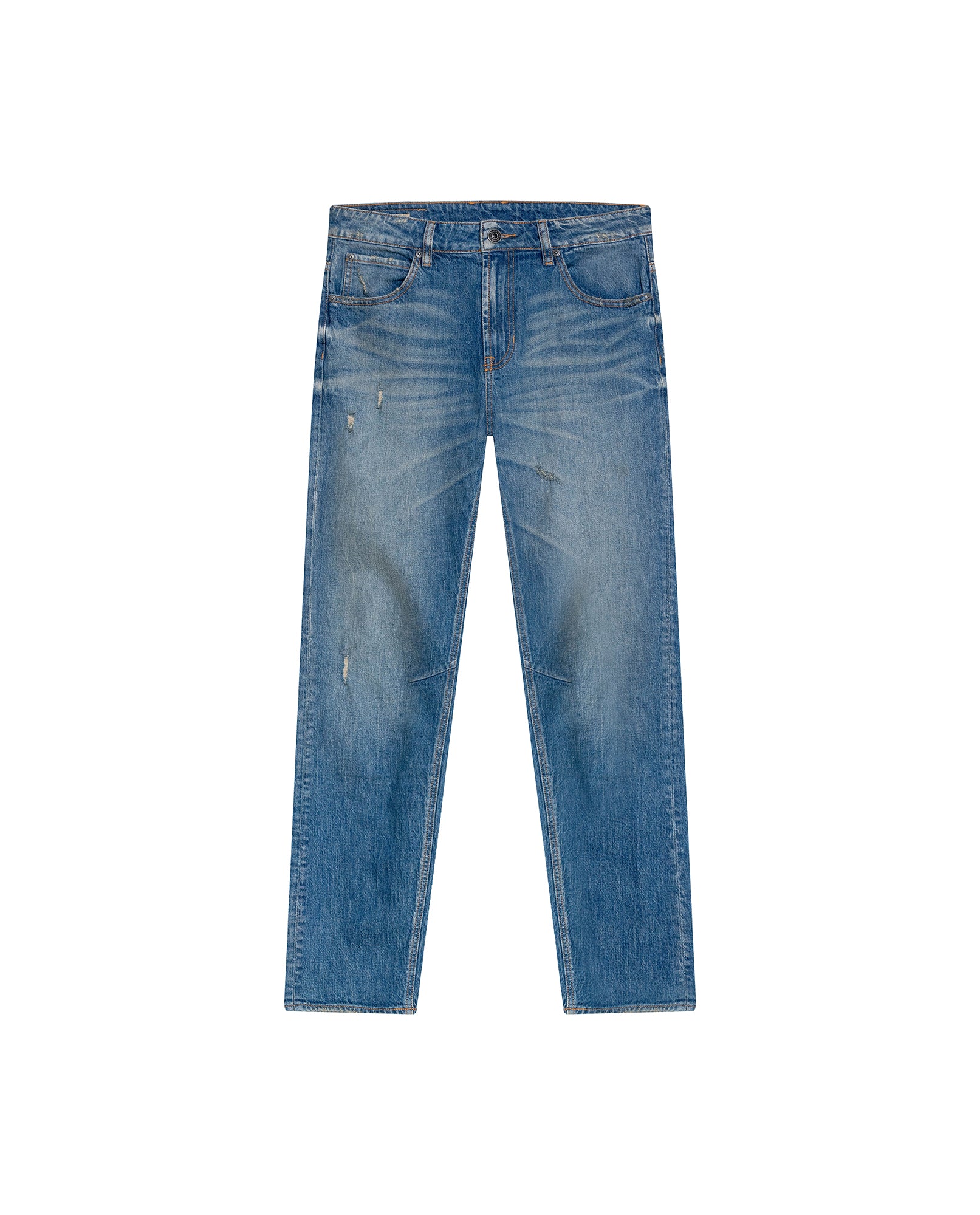 Mens Jeans Straight Fit High Rise Medium Wash Cotton Elastane Mini Rips Crotch Dart - Blue 63_331H004_AZU184140_3