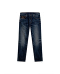 Mens Jeans Straight Fit High Rise Ultra Dark Wash Cotton Elastane Leather Watch Pocket Distressed - Blue 63_331H005_AZU193924_3