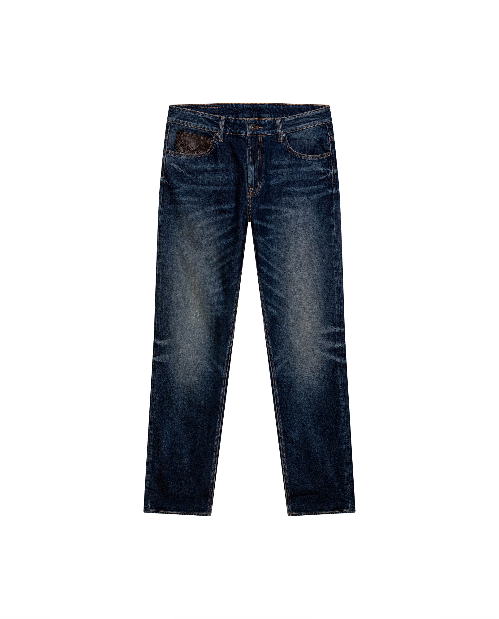 Mens Jeans Straight Fit High Rise Ultra Dark Wash Cotton Elastane Leather Watch Pocket Distressed - Blue 63_331H005_AZU193924_3