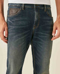 Mens Jeans Straight Fit High Rise Ultra Dark Wash Cotton Elastane Leather Watch Pocket Distressed - Blue 63_331H005_AZU193924_5
