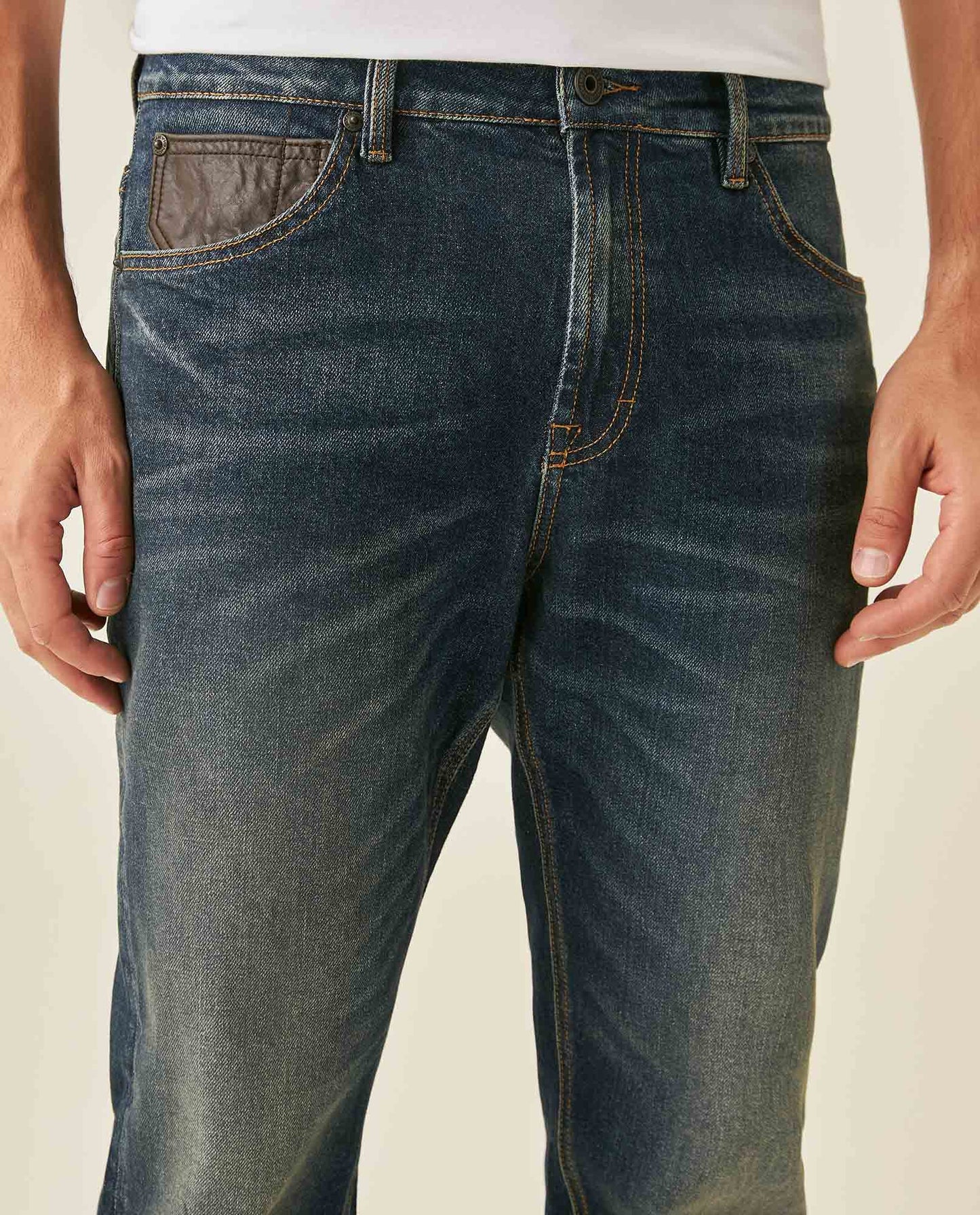 Mens Jeans Straight Fit High Rise Ultra Dark Wash Cotton Elastane Leather Watch Pocket Distressed - Blue 63_331H005_AZU193924_5