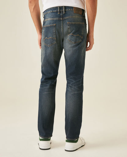 Mens Jeans Straight Fit High Rise Ultra Dark Wash Cotton Elastane Leather Watch Pocket Distressed - Blue 63_331H005_AZU193924_6