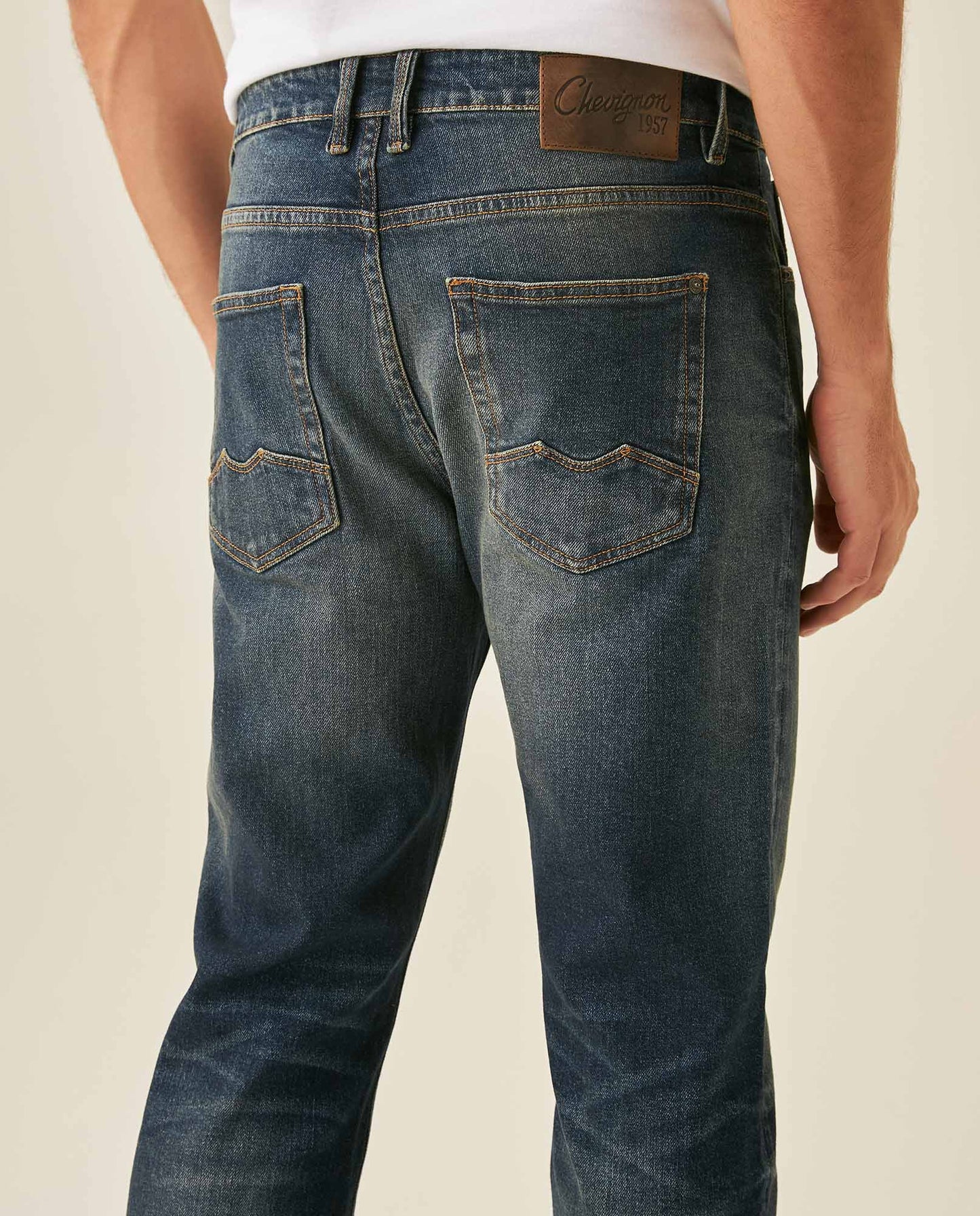 Mens Jeans Straight Fit High Rise Ultra Dark Wash Cotton Elastane Leather Watch Pocket Distressed - Blue 63_331H005_AZU193924_7