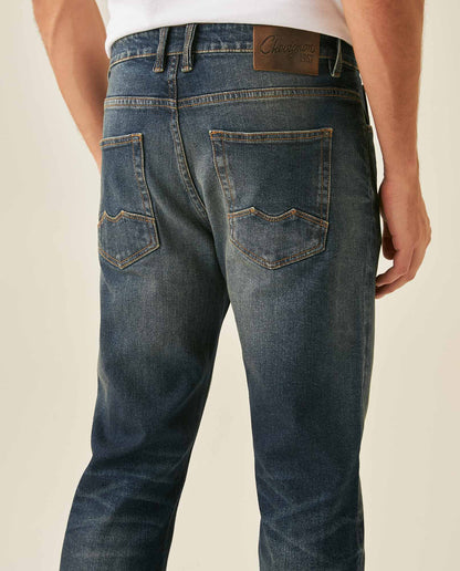 Mens Jeans Straight Fit High Rise Ultra Dark Wash Cotton Elastane Leather Watch Pocket Distressed - Blue 63_331H005_AZU193924_7