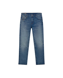 Mens Jeans Slim Fit Mid Rise Light Wash Recycled Cotton Polyester Elastane Distressed Repairs Embroidered - Blue 63_331H007_AZU154020_3