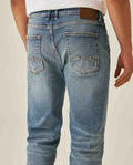 Mens Jeans Slim Fit Mid Rise Light Wash Recycled Cotton Polyester Elastane Distressed Repairs Embroidered - Blue 63_331H007_AZU154020_7