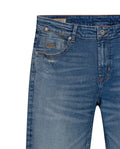 Mens Jeans Slim Fit Mid Rise Light Wash Recycled Cotton Polyester Elastane Distressed Repairs Embroidered - Blue 63_331H007_AZU154020_8