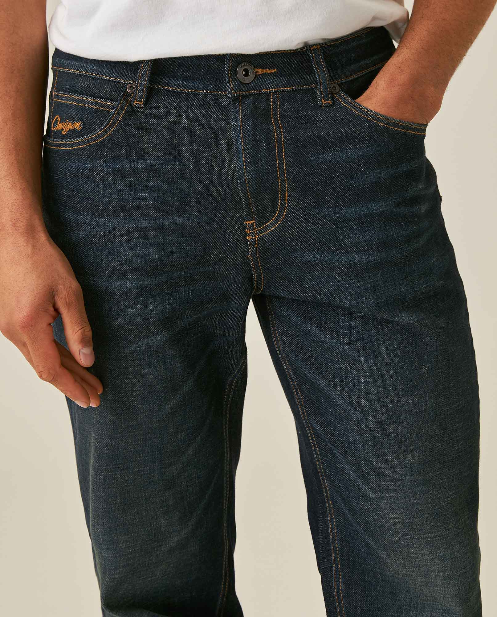 Mens Jeans Slim Fit Mid Rise Ultra Dark Wash Skinflex Technology Cotton Elastomultiester Embroidered - Blue 63_331H008_AZU193924_5