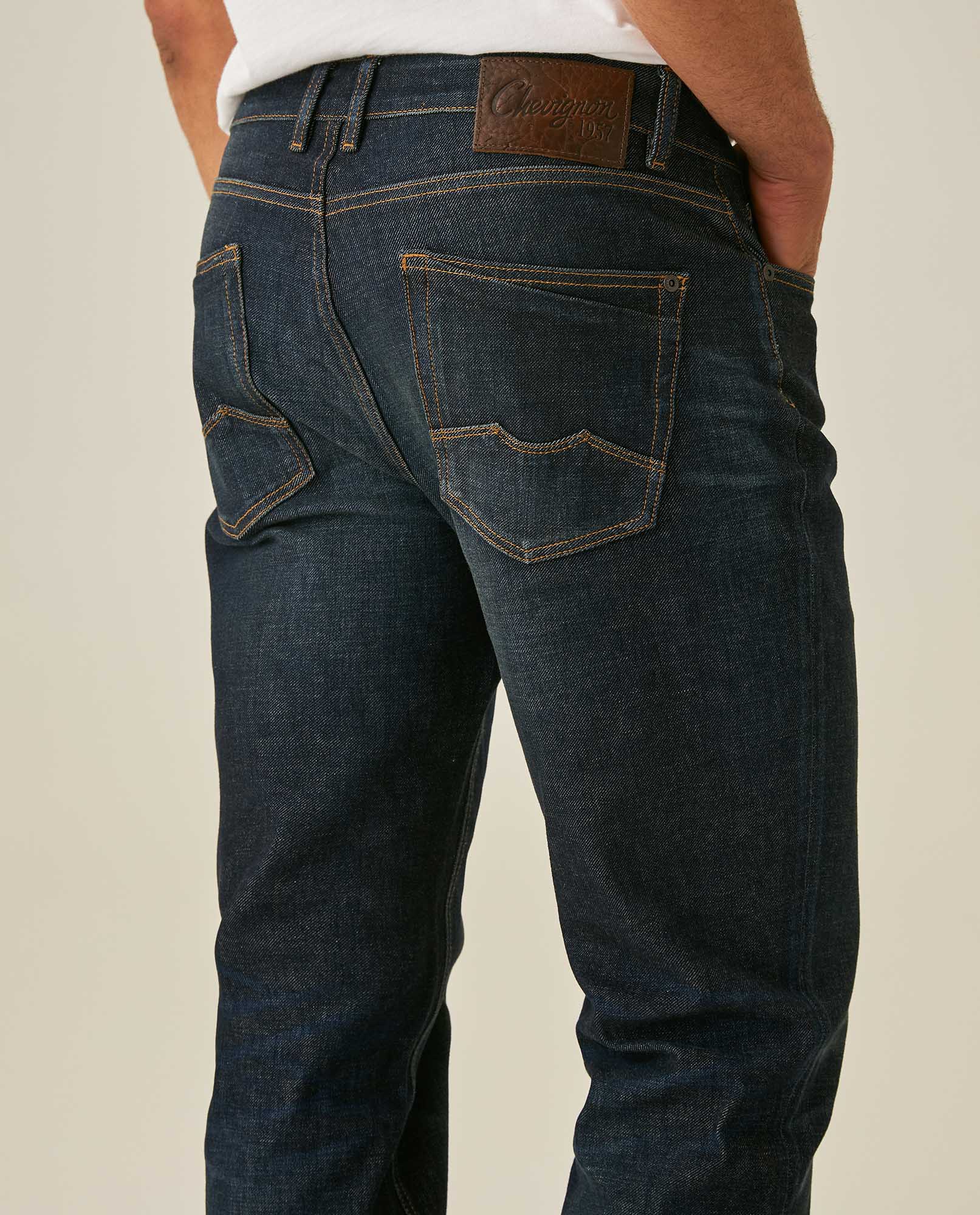Mens Jeans Slim Fit Mid Rise Ultra Dark Wash Skinflex Technology Cotton Elastomultiester Embroidered - Blue 63_331H008_AZU193924_7