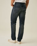Mens Jeans Slim Fit Mid Rise Dark Wash Cotton Elastane Distressed Patches Leather Waistband Badge - Blue 63_331H009_AZU193924_6