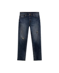 Mens Jeans Skinny Fit Mid Rise Dark Wash Cotton Elastane Distressed Contrast Patches Leather Badge - Blue 63_331H010_AZU194052_3