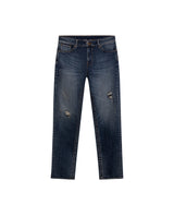Mens Jeans Skinny Fit Mid Rise Dark Wash Cotton Elastane Distressed Contrast Patches Leather Badge - Blue 63_331H010_AZU194052_3