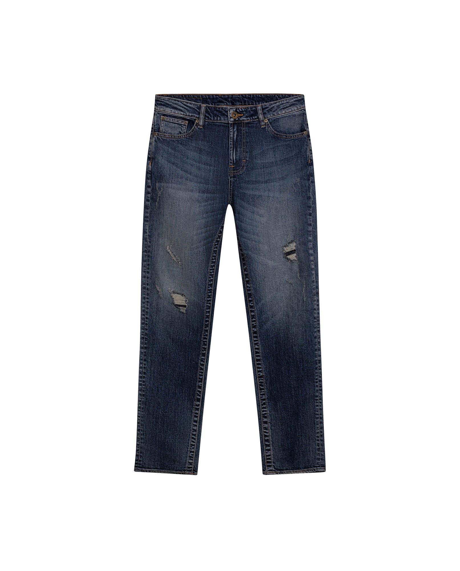 Mens Jeans Skinny Fit Mid Rise Dark Wash Cotton Elastane Distressed Contrast Patches Leather Badge - Blue 63_331H010_AZU194052_3