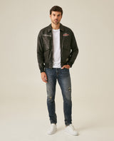 Mens Jeans Skinny Fit Mid Rise Dark Wash Cotton Elastane Distressed Contrast Patches Leather Badge - Blue 63_331H010_AZU194052_4