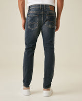 Mens Jeans Skinny Fit Mid Rise Dark Wash Cotton Elastane Distressed Contrast Patches Leather Badge - Blue 63_331H010_AZU194052_6