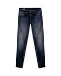 Mens Jeans Slim Fit Mid Rise Dark Wash Cotton Recycled Polyester Elastane Intense Distressed Dirty Effect - Blue 63_331H011_AZU194052_3