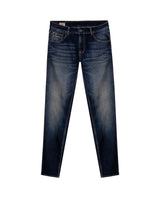 Mens Jeans Slim Fit Mid Rise Dark Wash Cotton Recycled Polyester Elastane Intense Distressed Dirty Effect - Blue 63_331H011_AZU194052_3