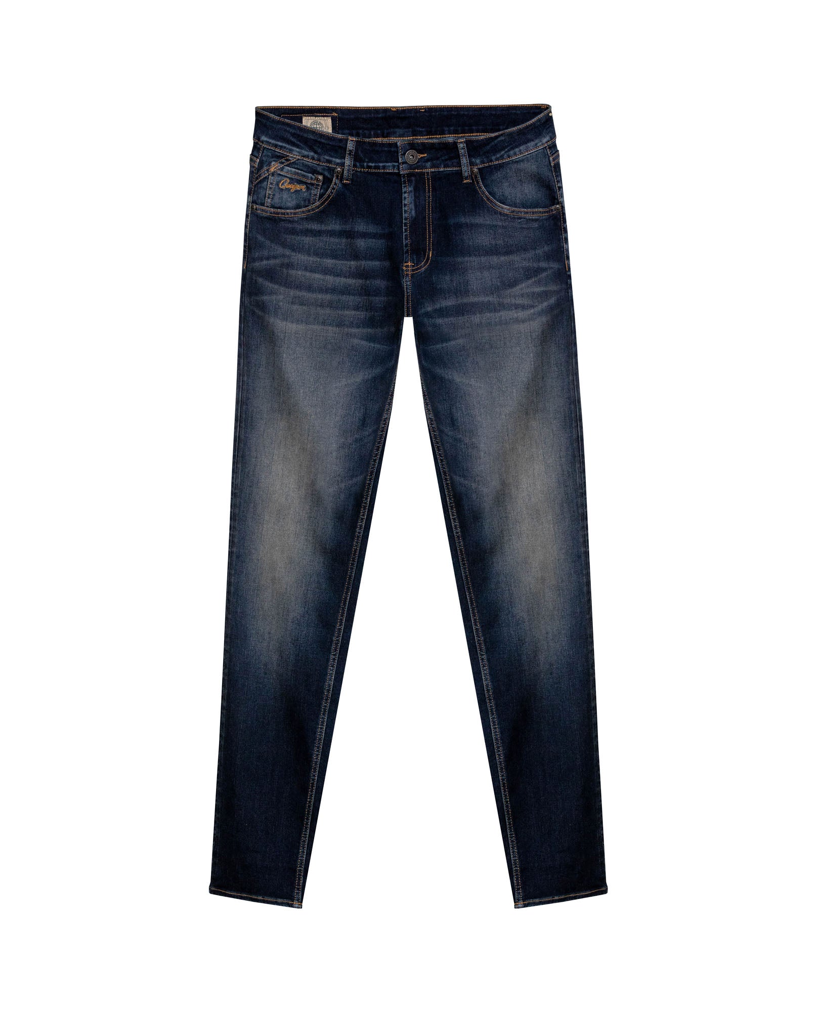 Mens Jeans Slim Fit Mid Rise Dark Wash Cotton Recycled Polyester Elastane Intense Distressed Dirty Effect - Blue 63_331H011_AZU194052_3