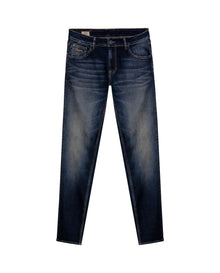 Mens Jeans Slim Fit Mid Rise Dark Wash Cotton Recycled Polyester Elastane Intense Distressed Dirty Effect - Blue 63_331H011_AZU194052_3