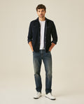 Mens Jeans Slim Fit Mid Rise Dark Wash Cotton Recycled Polyester Elastane Intense Distressed Dirty Effect - Blue 63_331H011_AZU194052_4