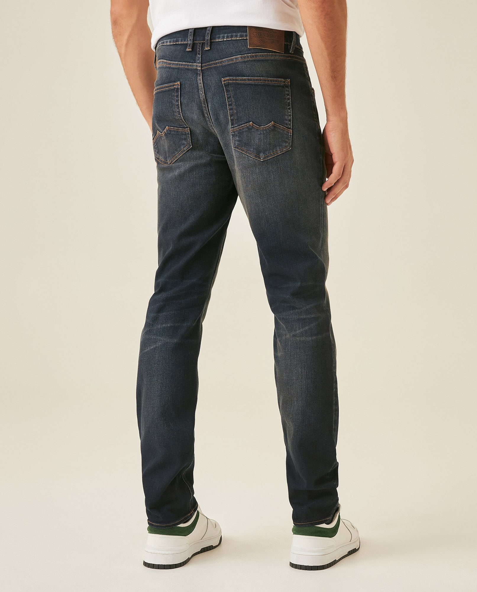 Mens Jeans Slim Fit Mid Rise Dark Wash Cotton Recycled Polyester Elastane Intense Distressed Dirty Effect - Blue 63_331H011_AZU194052_6