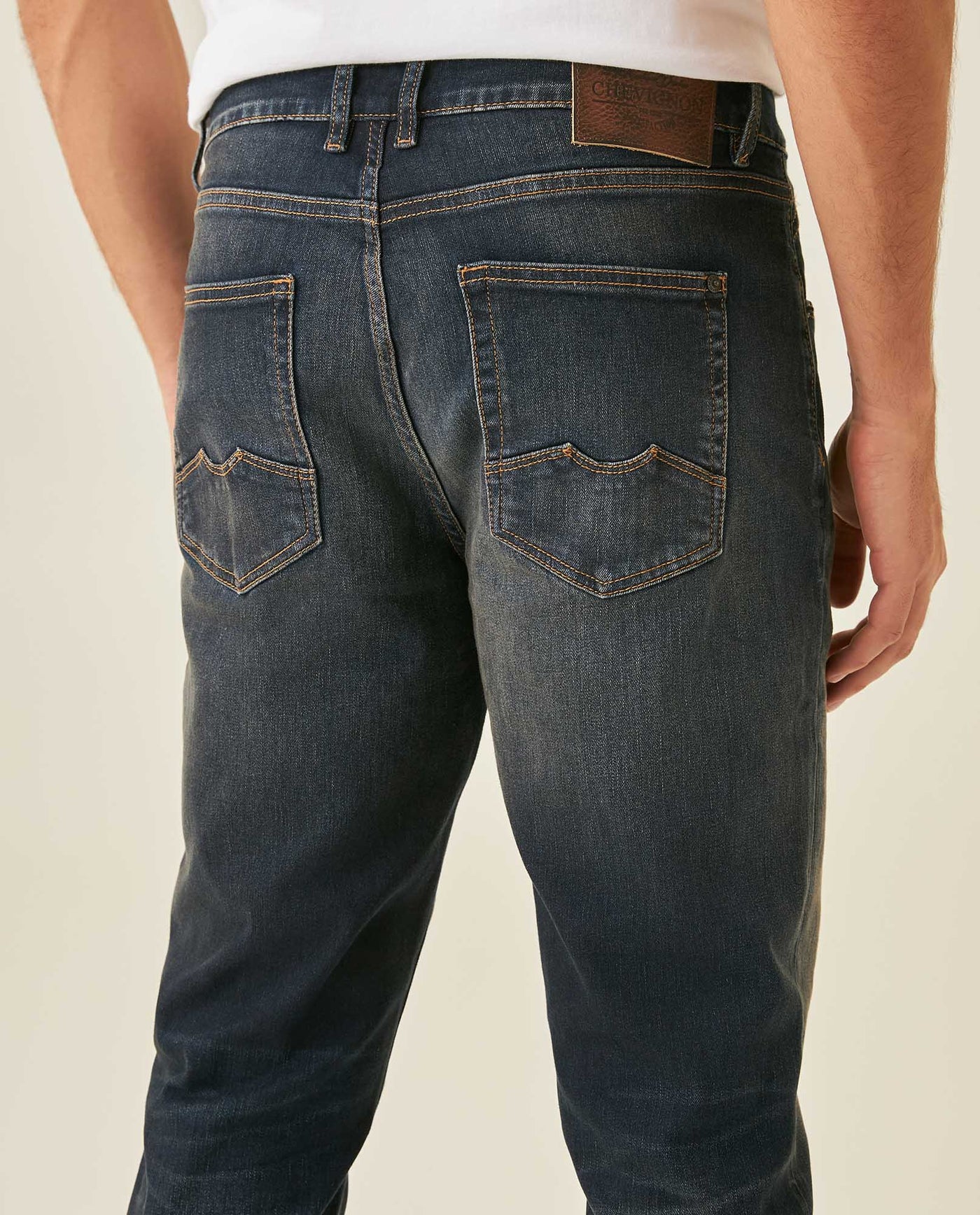 Mens Jeans Slim Fit Mid Rise Dark Wash Cotton Recycled Polyester Elastane Intense Distressed Dirty Effect - Blue 63_331H011_AZU194052_7