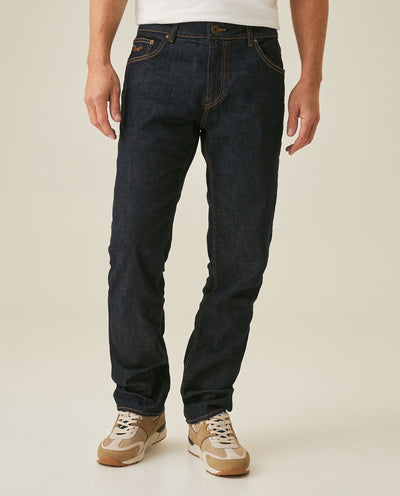 Men's Jeans Slim Fit Mid Rise Ultra Dark Wash Cotton Elastane Clean No Distressing Embroidered Logo - Blue