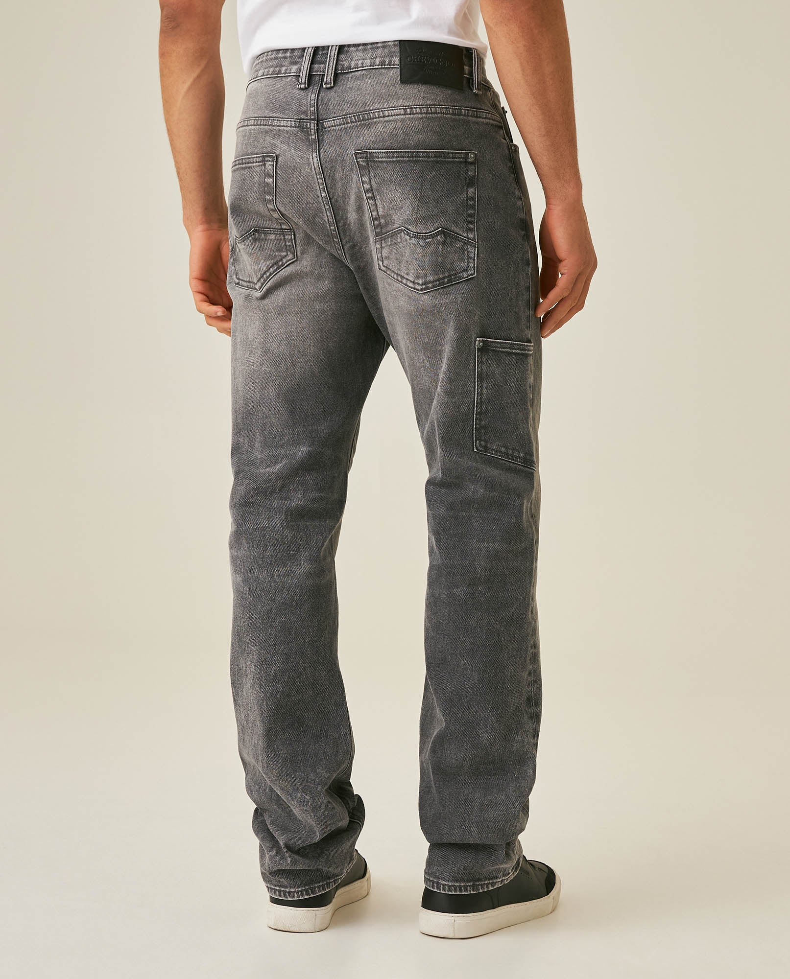 Mens Jeans Straight Fit High Rise Gray Wash Cotton Polyester Elastane Functional Side Pocket Eyelet - Gray 63_331H013_GRI194305_6