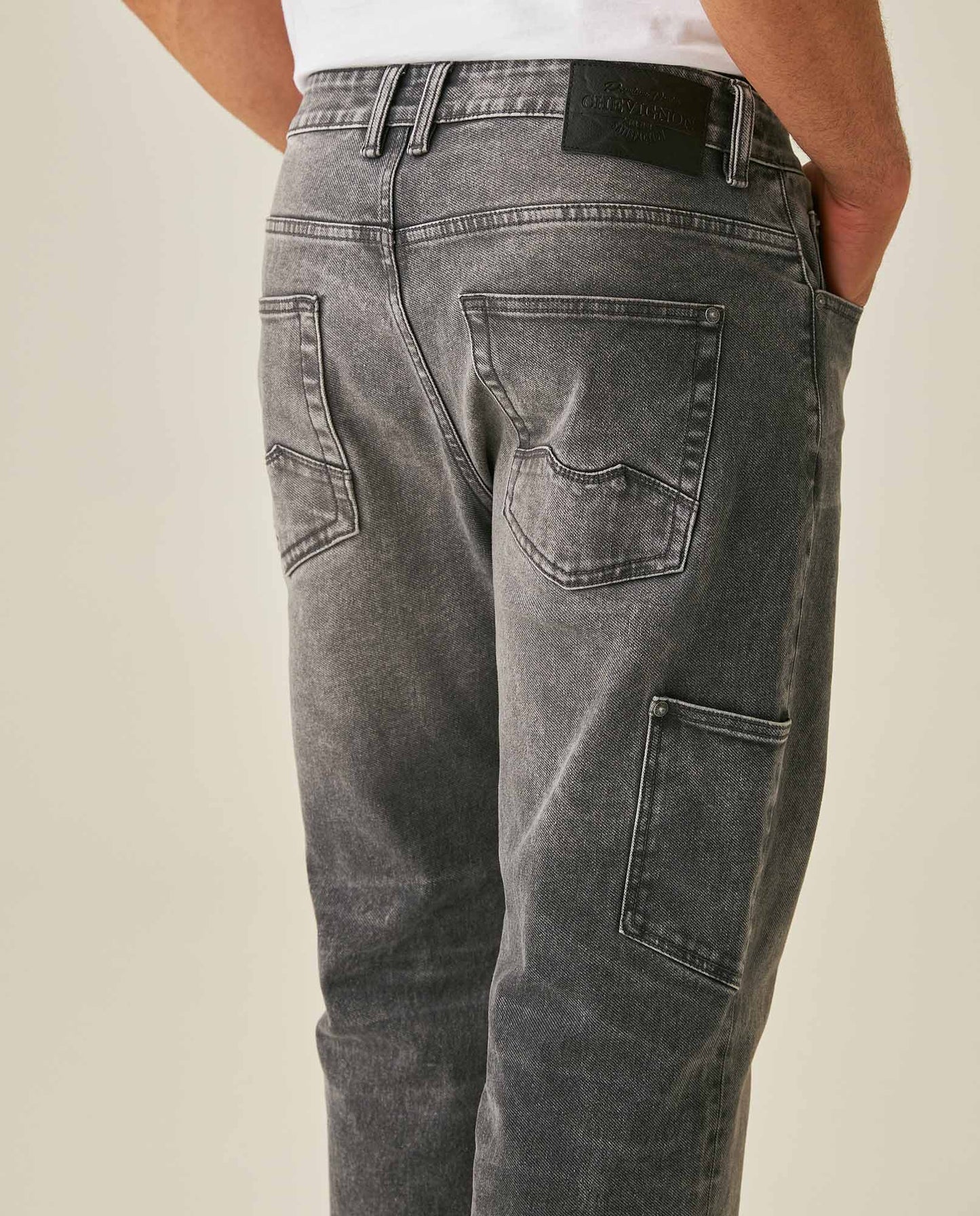 Mens Jeans Straight Fit High Rise Gray Wash Cotton Polyester Elastane Functional Side Pocket Eyelet - Gray 63_331H013_GRI194305_7