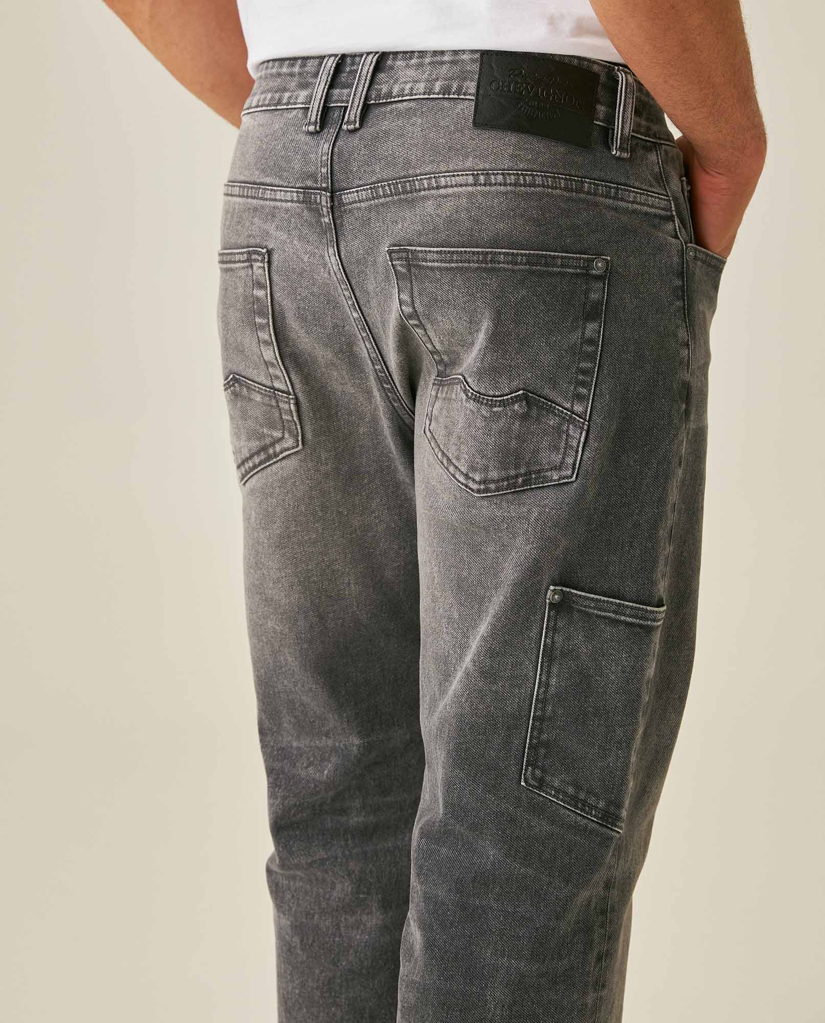 Mens Jeans Straight Fit High Rise Gray Wash Cotton Polyester Elastane Functional Side Pocket Eyelet - Gray 63_331H013_GRI194305_7