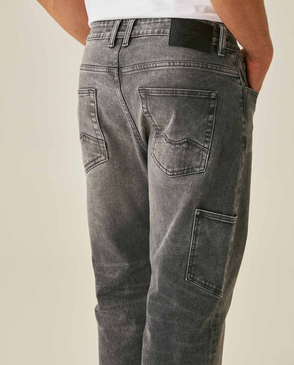 Mens Jeans Straight Fit High Rise Gray Wash Cotton Polyester Elastane Functional Side Pocket Eyelet - Gray 63_331H013_GRI194305_7