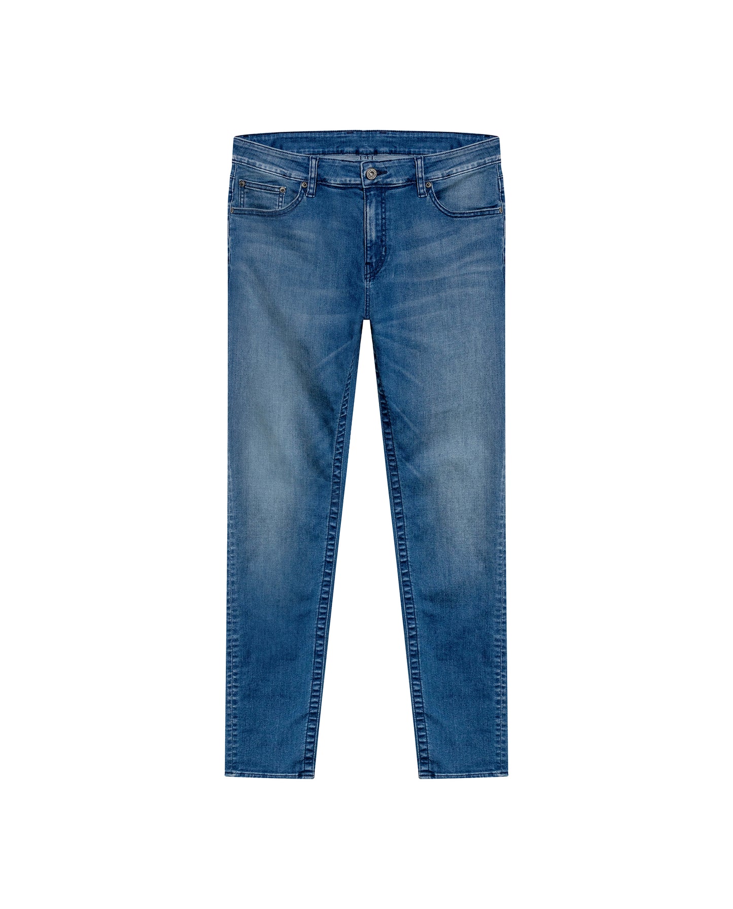 Mens Jeans Skinny Fit Mid Rise Medium Wash Cotton Recycled Polyester Elastane Clean Subtle Distressing - Blue 63_331H014_AZU184140_3