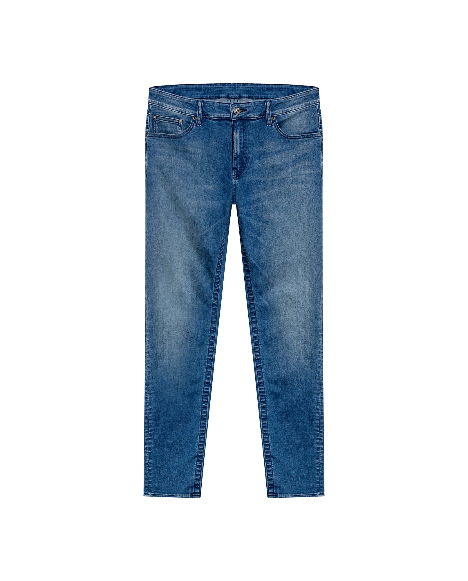 Mens Jeans Skinny Fit Mid Rise Medium Wash Cotton Recycled Polyester Elastane Clean Subtle Distressing - Blue 63_331H014_AZU184140_3