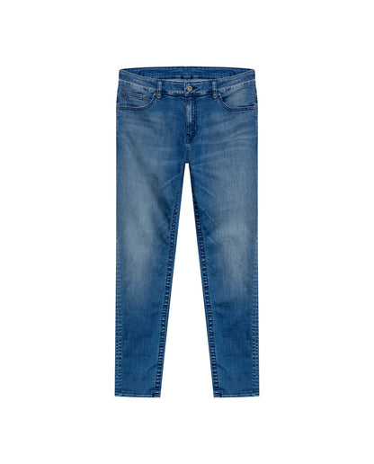 Mens Jeans Skinny Fit Mid Rise Medium Wash Cotton Recycled Polyester Elastane Clean Subtle Distressing - Blue 63_331H014_AZU184140_3