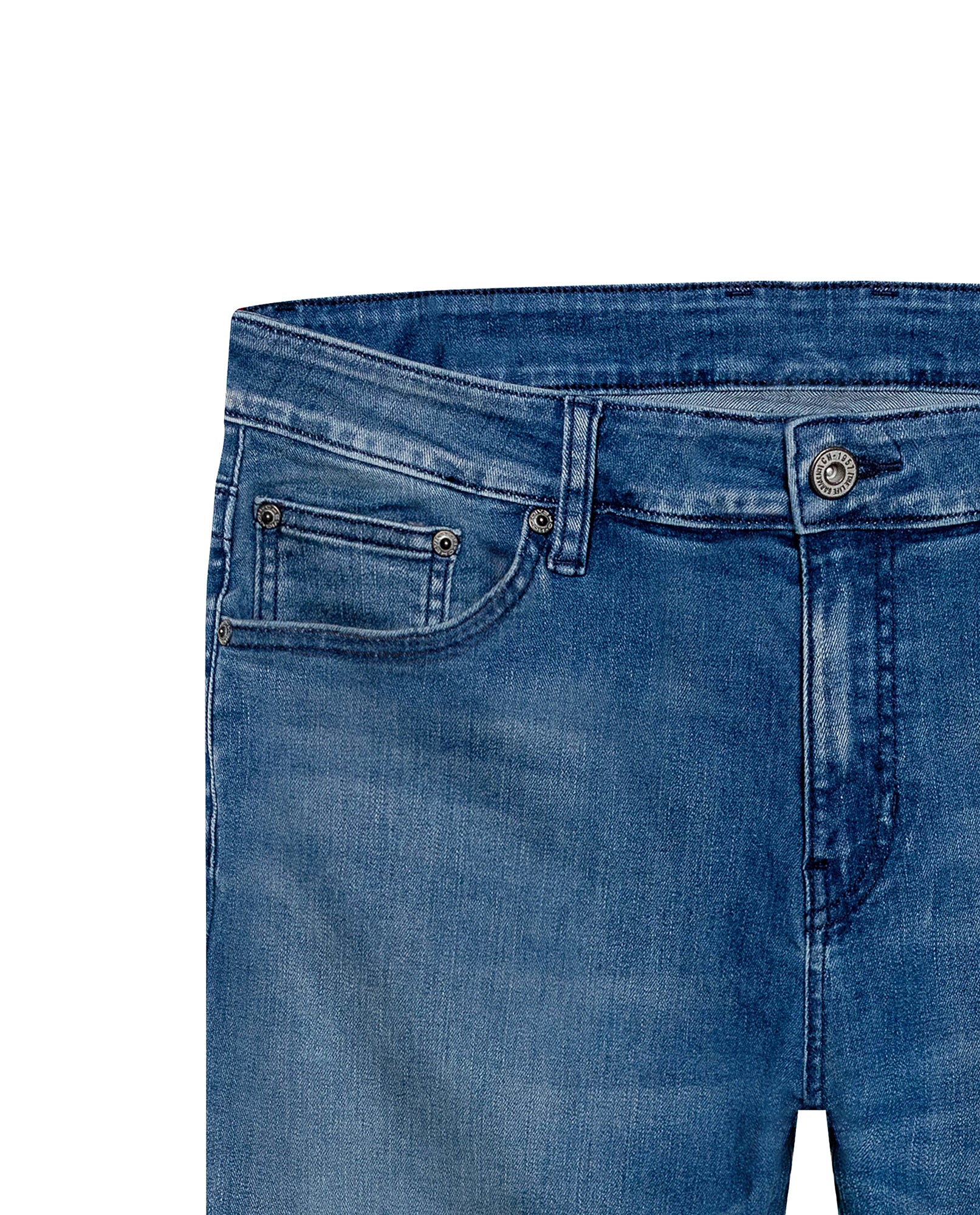 Mens Jeans Skinny Fit Mid Rise Medium Wash Cotton Recycled Polyester Elastane Clean Subtle Distressing - Blue 63_331H014_AZU184140_8