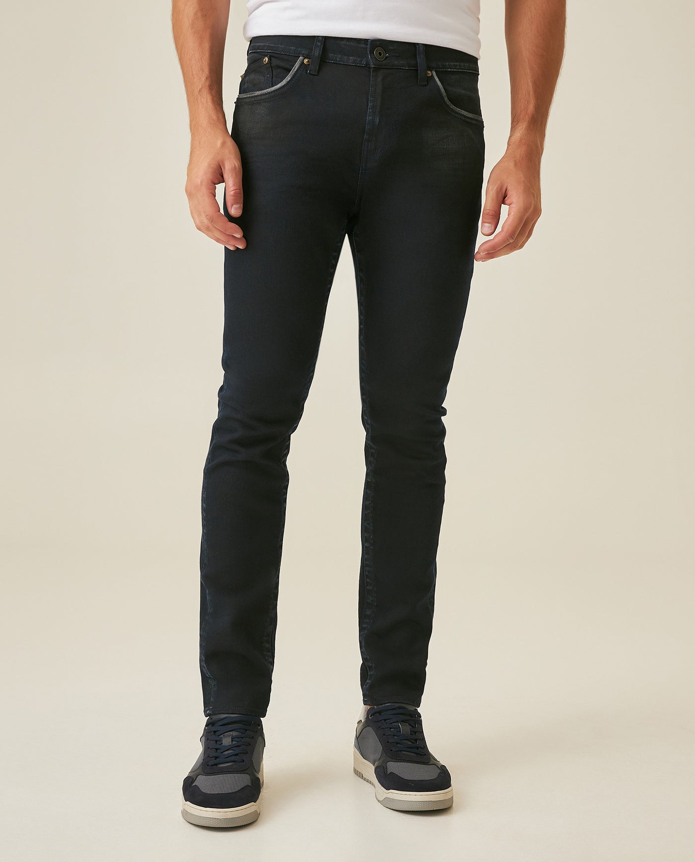 Mens Jeans Skinny Fit Mid Rise Ultra Dark Wash Cotton Polyester Recycled Cotton Elastane 3D Wrinkles - Blue 63_331H015_AZU193924_0