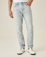 Mens Jeans Skinny Fit Mid Rise Light Wash Cotton Elastane Strategic Distressing Clean Silhouette - Blue 63_331H016_AZU154020_0