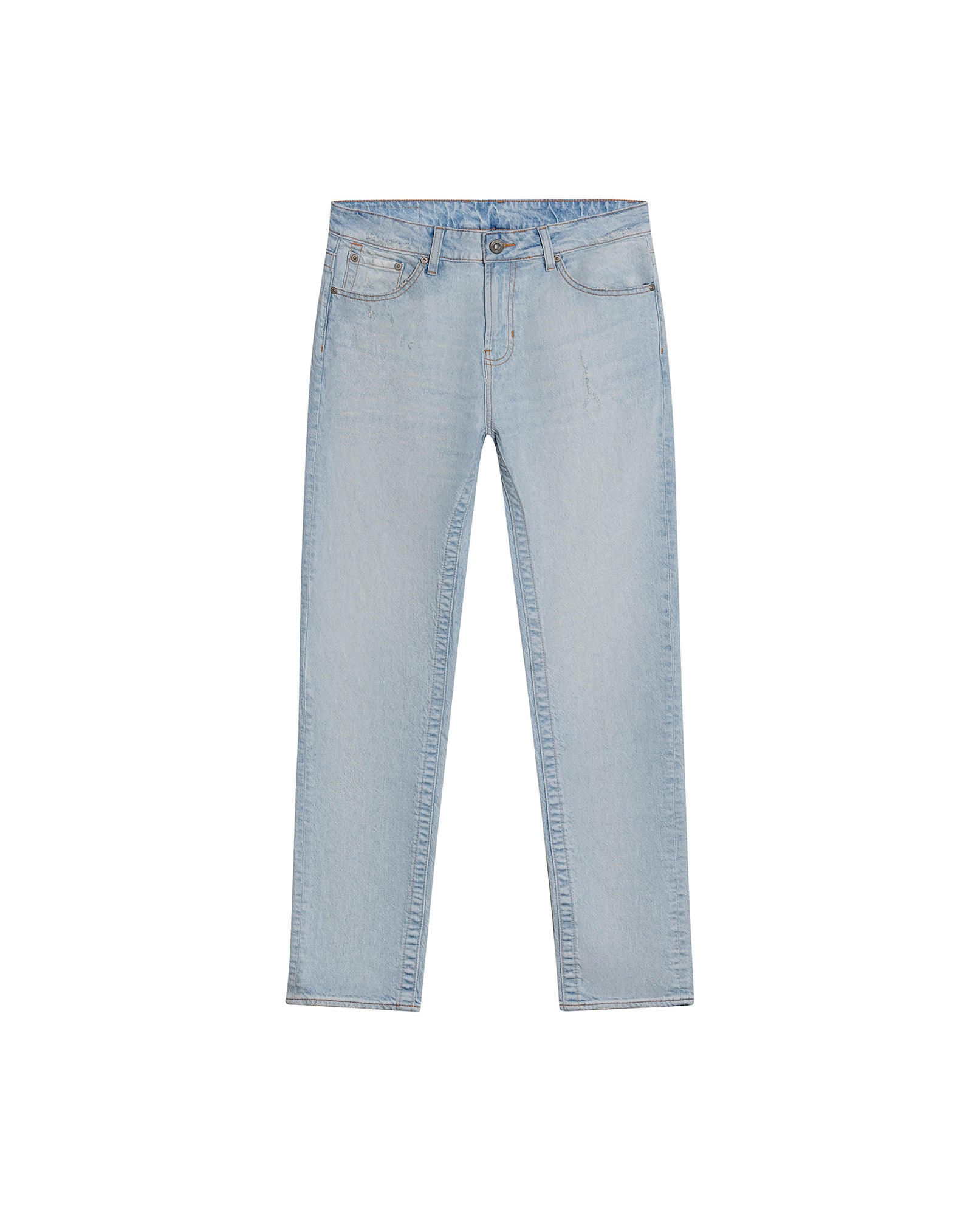 Mens Jeans Skinny Fit Mid Rise Light Wash Cotton Elastane Strategic Distressing Clean Silhouette - Blue 63_331H016_AZU154020_3