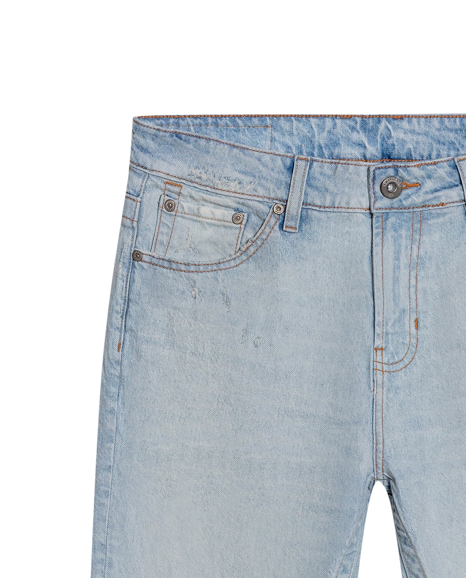 Mens Jeans Skinny Fit Mid Rise Light Wash Cotton Elastane Strategic Distressing Clean Silhouette - Blue 63_331H016_AZU154020_8