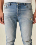 Mens Jeans Skinny Fit Low Rise Light Wash Cotton Elastane Distressed Patches Contemporary Low Rise - Blue 63_331H017_AZU154020_5