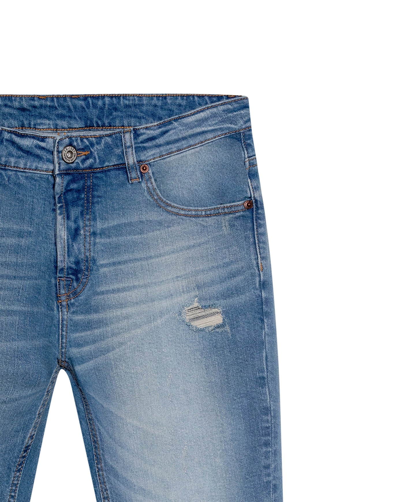 Mens Jeans Skinny Fit Low Rise Light Wash Cotton Elastane Distressed Patches Contemporary Low Rise - Blue 63_331H017_AZU154020_8