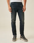 Mens Jeans Skinny Fit Mid Rise Dark Wash Cotton Elastane Classic Distressing Clean Dark Wash - Blue 63_331H019_AZU194052_0