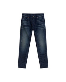 Mens Jeans Skinny Fit Mid Rise Dark Wash Cotton Elastane Classic Distressing Clean Dark Wash - Blue 63_331H019_AZU194052_3