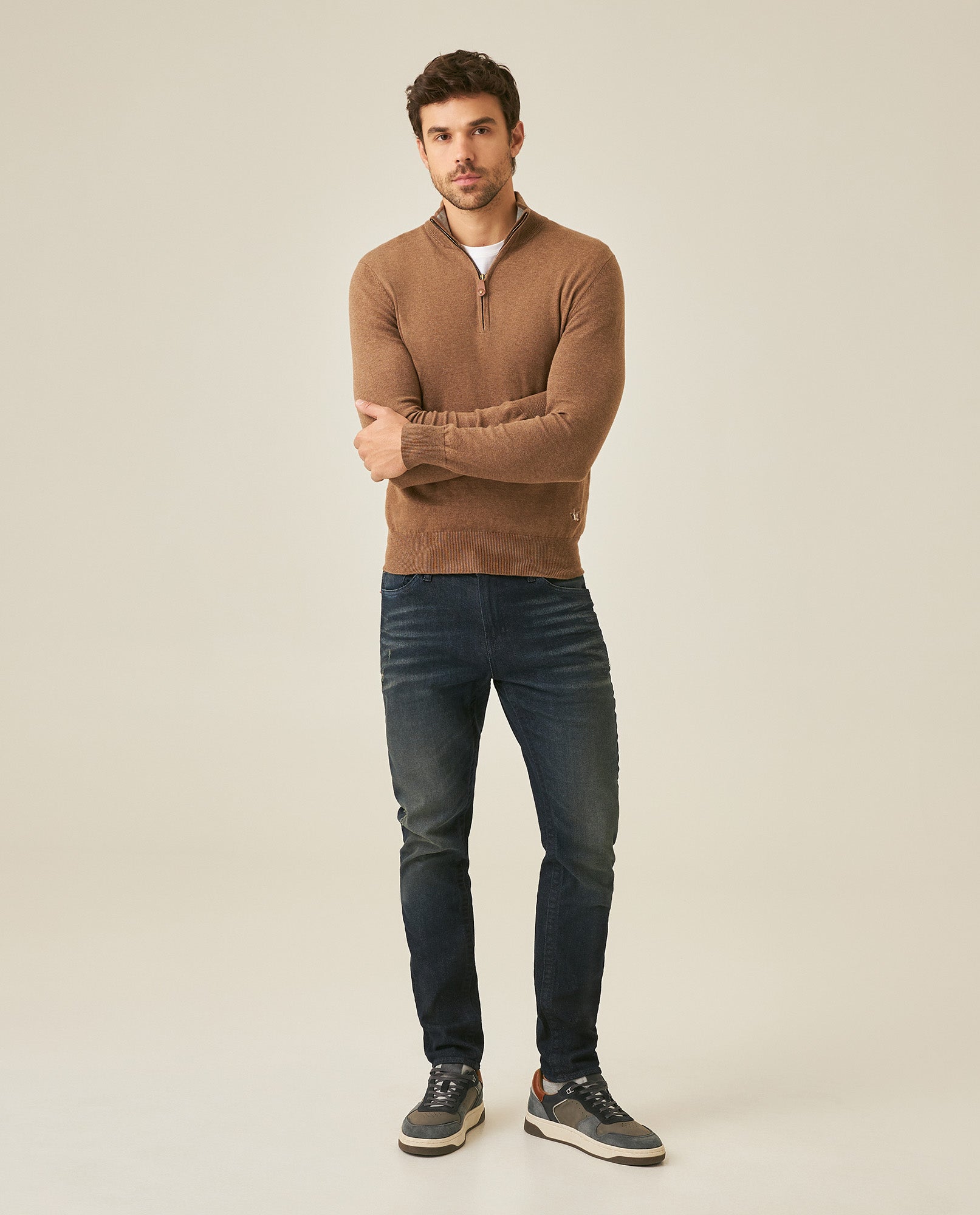 Mens Jeans Skinny Fit Mid Rise Dark Wash Cotton Elastane Classic Distressing Clean Dark Wash - Blue 63_331H019_AZU194052_4