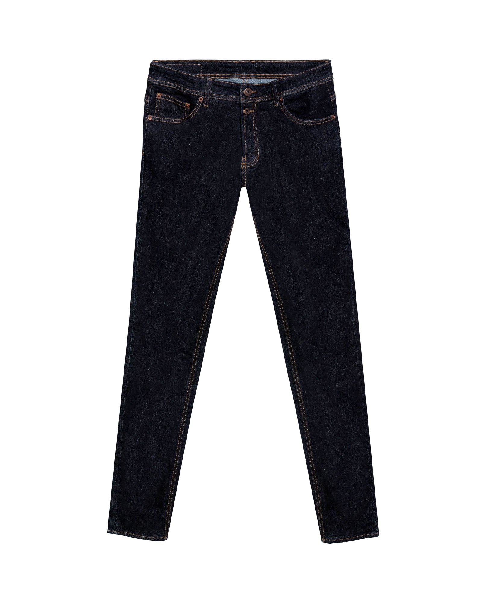 Mens Jeans Skinny Fit Low Rise Ultra Dark Wash Cotton Polyester Elastane Vintage Neps Exposed Button - Blue 63_331H021_AZU193924_0