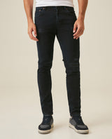 Mens Jeans Skinny Fit Low Rise Dark Wash Cotton Elastane Distressed Patches Artisan Repairs - Blue 63_331H022_AZU194052_0