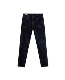 Mens Jeans Skinny Fit Low Rise Dark Wash Cotton Elastane Distressed Patches Artisan Repairs - Blue 63_331H022_AZU194052_3