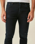 Mens Jeans Skinny Fit Low Rise Dark Wash Cotton Elastane Distressed Patches Artisan Repairs - Blue 63_331H022_AZU194052_5