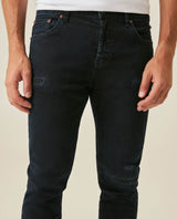 Mens Jeans Skinny Fit Low Rise Dark Wash Cotton Elastane Distressed Patches Artisan Repairs - Blue 63_331H022_AZU194052_5